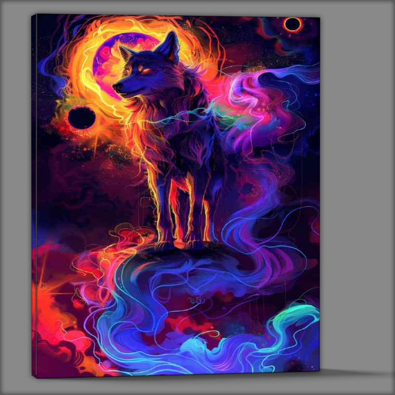 Buy Canvas : (Mystical wolf with vibrant colours magestic)