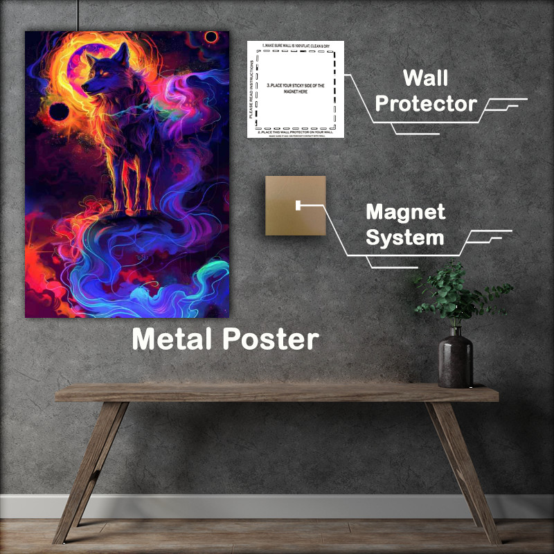 Buy Metal Poster : (Mystical wolf with vibrant colours magestic)