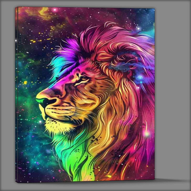Buy Canvas : (Rainbow galaxy coloured lion head)