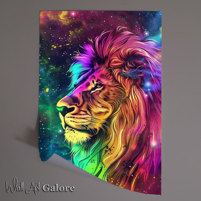 Buy Unframed Poster : (Rainbow galaxy coloured lion head)