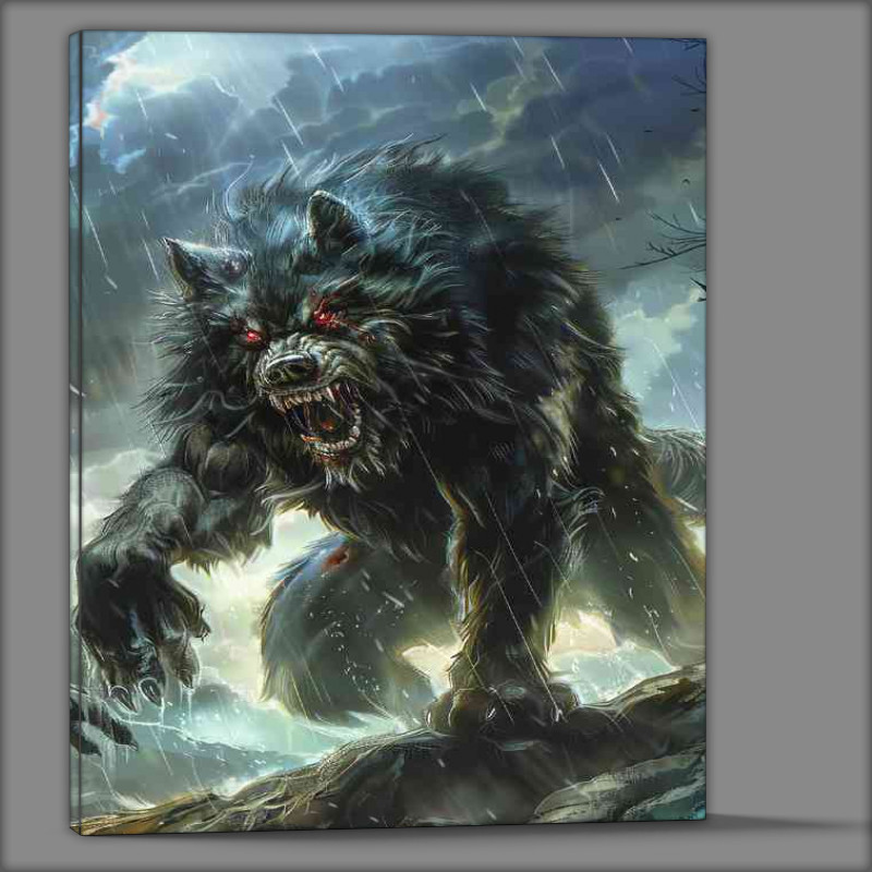 Buy Canvas : (The snarling black wolf)