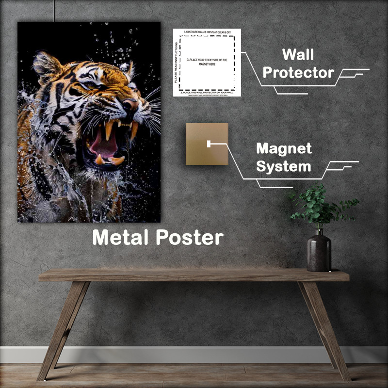Buy Metal Poster : (Water splash tiger roar)