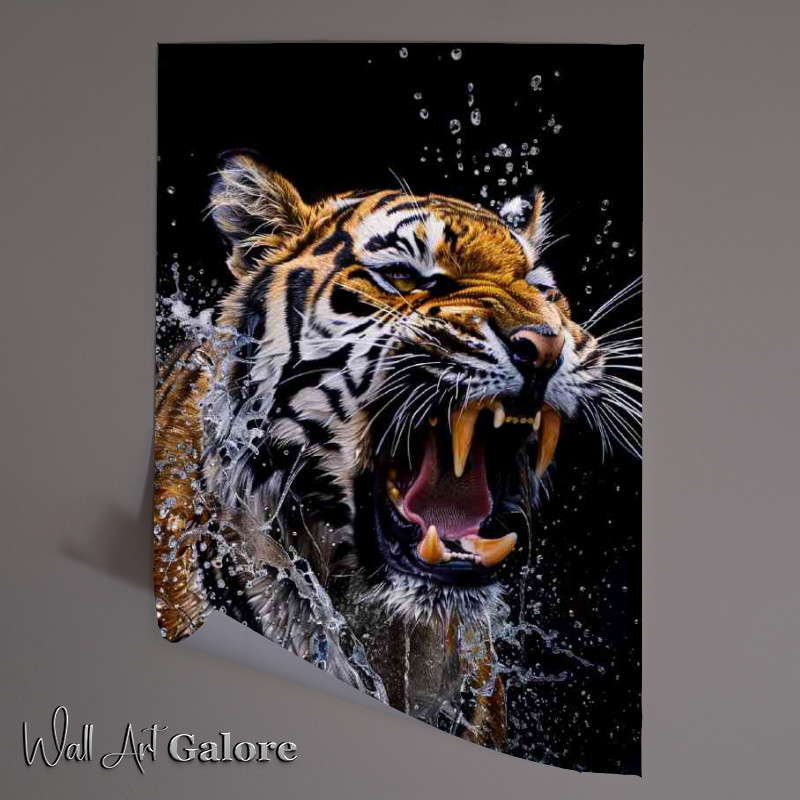 Buy Unframed Poster : (Water splash tiger roar)