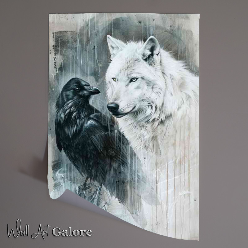 Buy Unframed Poster : (White wolf with black eyes next to the crow)