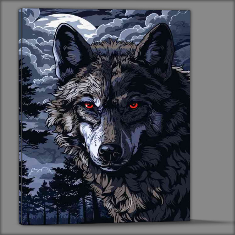Buy Canvas : (Wolf with piercing red eyes and clouds)