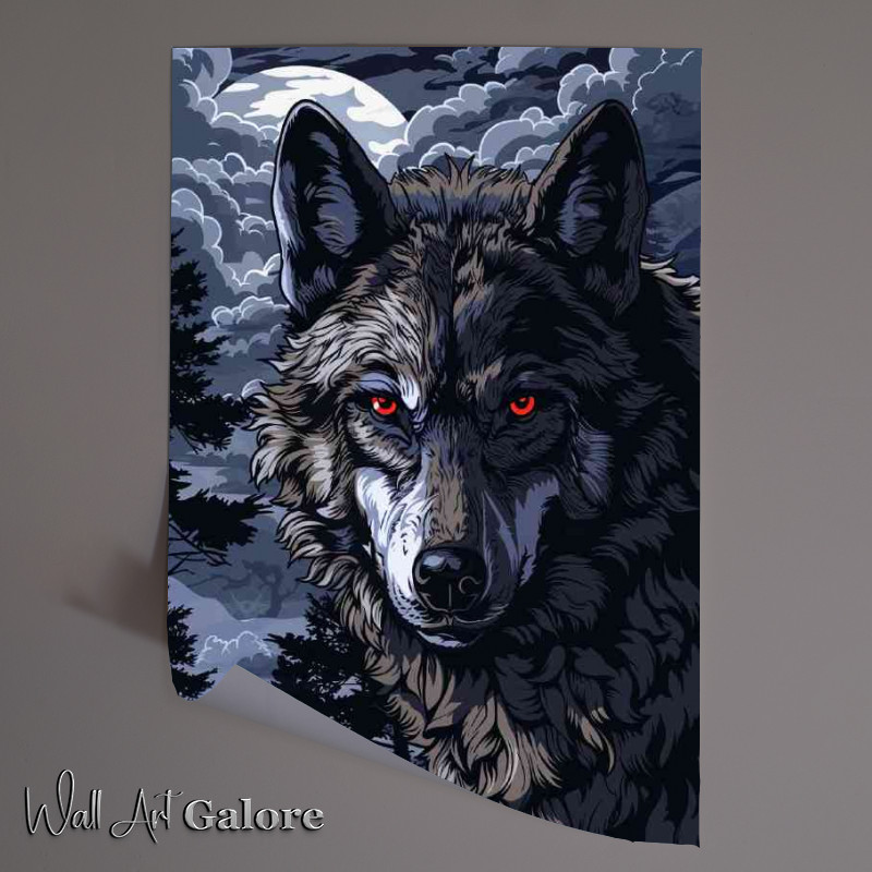 Buy Unframed Poster : (Wolf with piercing red eyes and clouds)