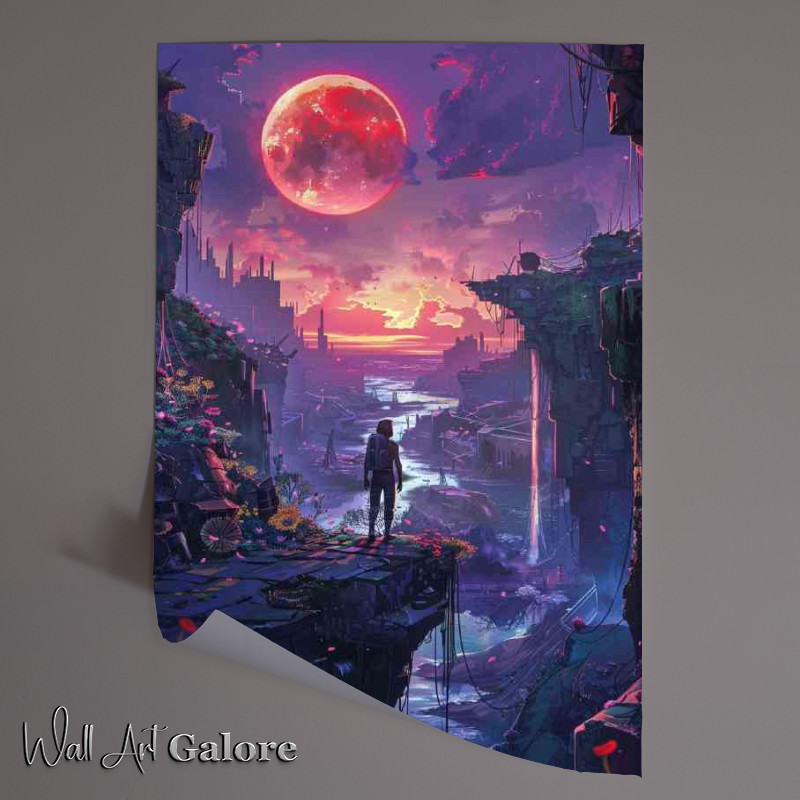 Buy Unframed Poster : (Cyberpunk man in dark walks along the bridge)