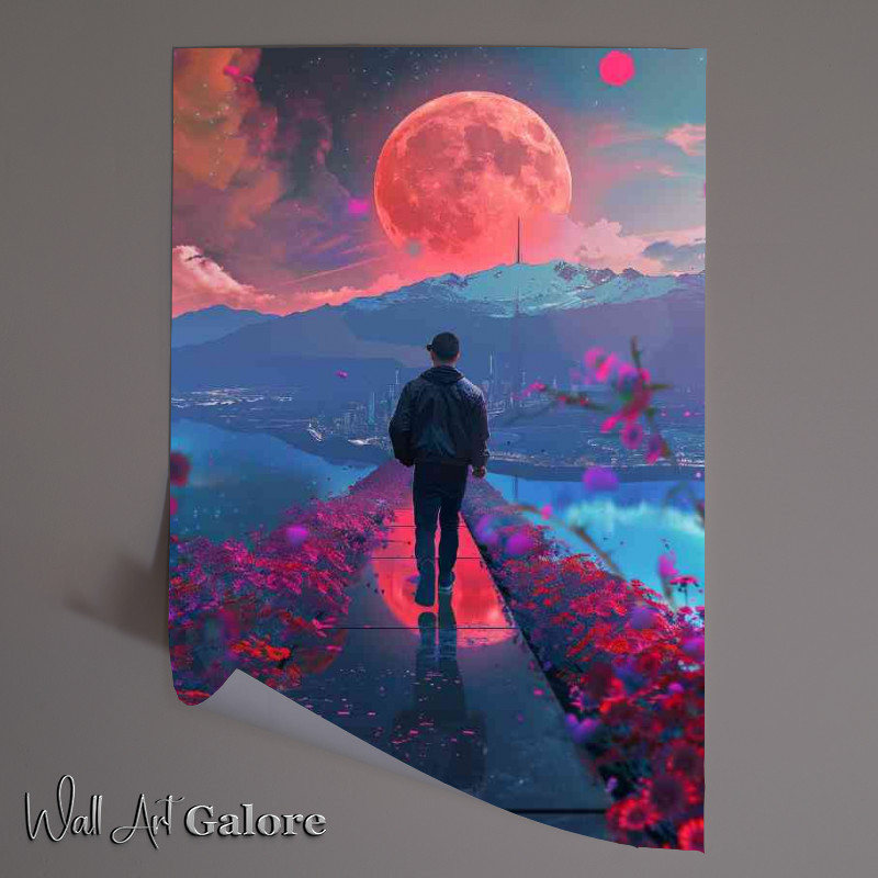Buy Unframed Poster : (Cyberpunk man walking on his path of life)
