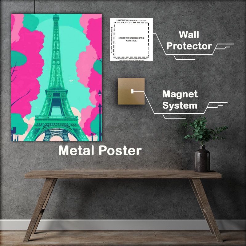 Buy Metal Poster : (Eiffel Tower Paris a flat design)
