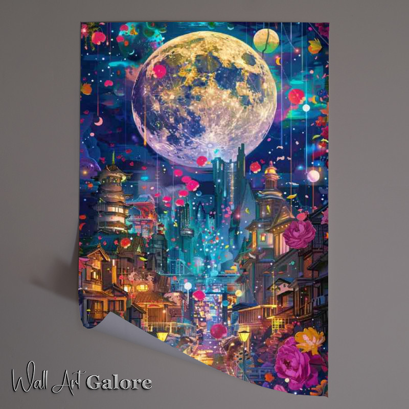 Buy Unframed Poster : (Fantasy moon with village life)