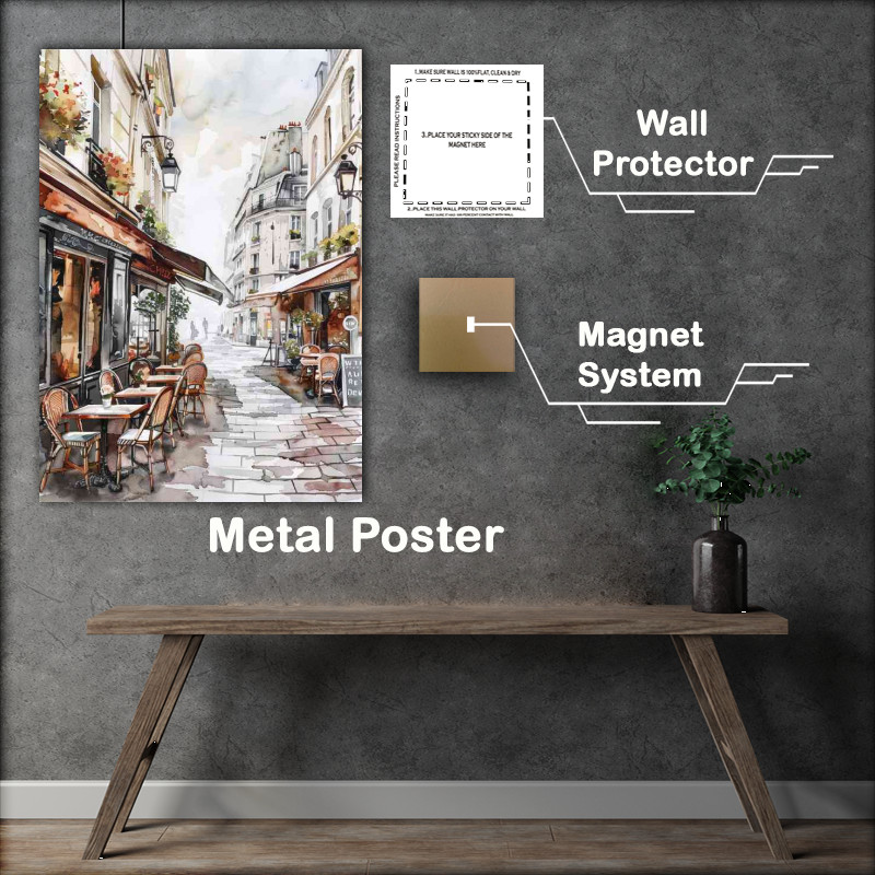 Buy Metal Poster : (Paris street cafe during day)