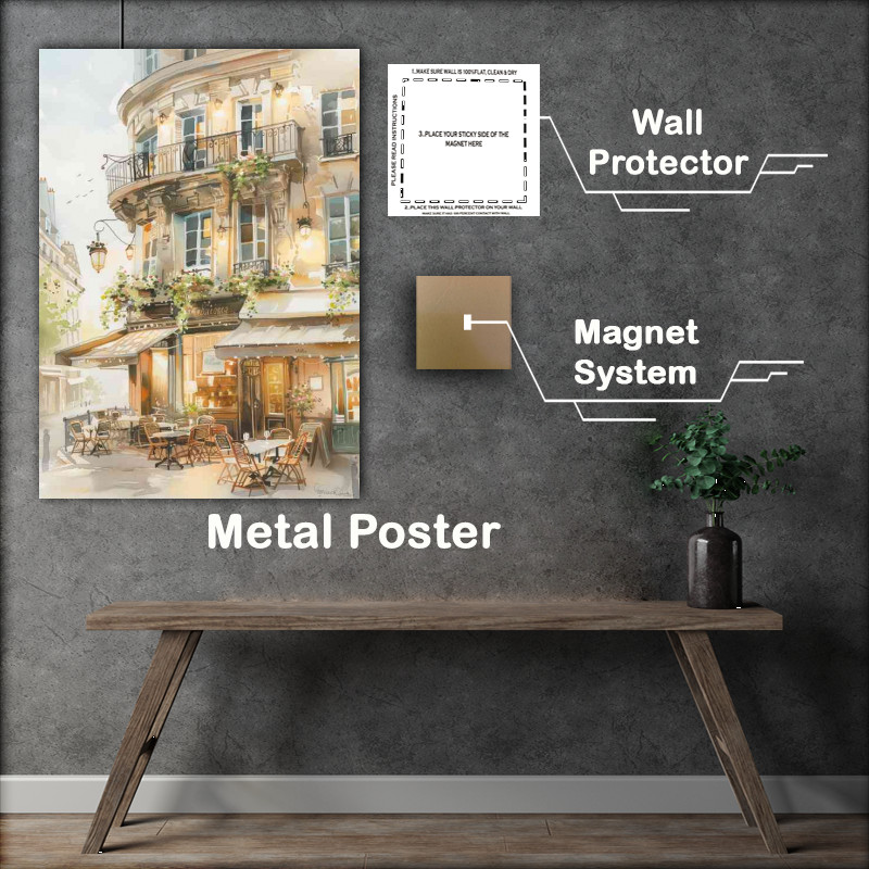 Buy Metal Poster : (Parisian cafe in watercolour)