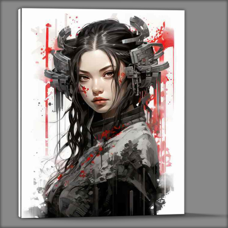 Buy Canvas : (Cyberpunk Japanese girl ink style)
