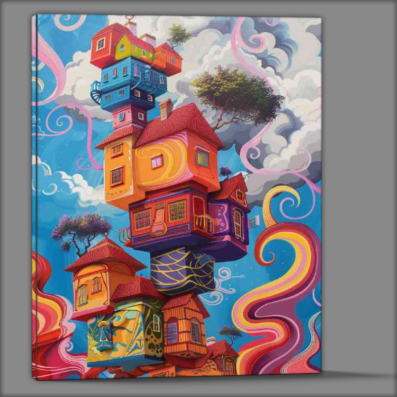 Buy Canvas : (Surreal houses stacked high in the sky)