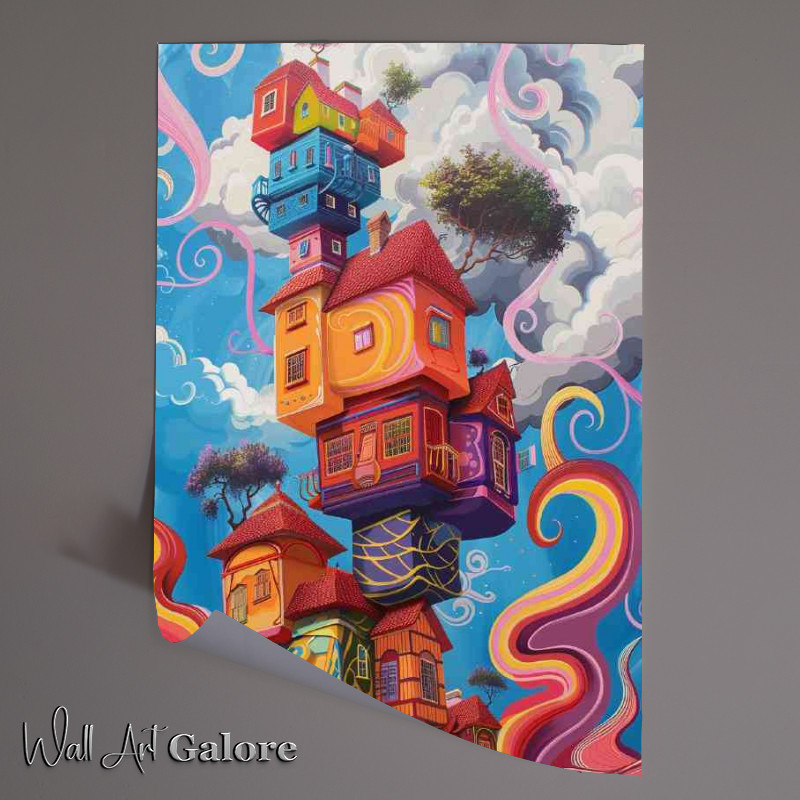 Buy Unframed Poster : (Surreal houses stacked high in the sky)