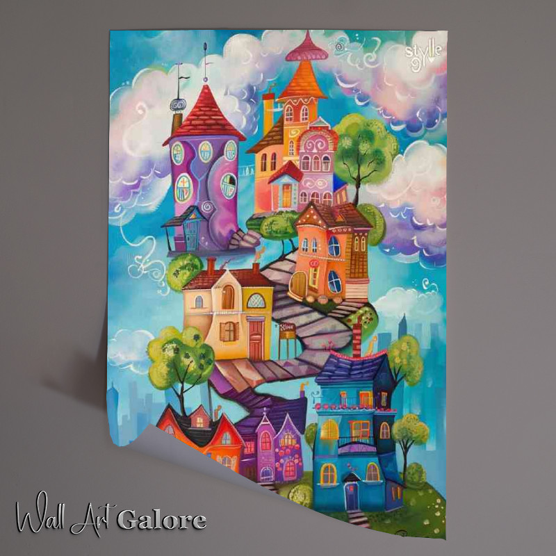 Buy Unframed Poster : (Surreal painted houses high in the sky)