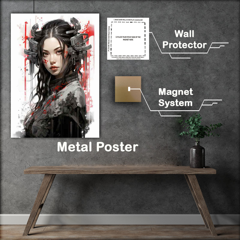 Buy Metal Poster : (Cyberpunk Japanese girl ink style)