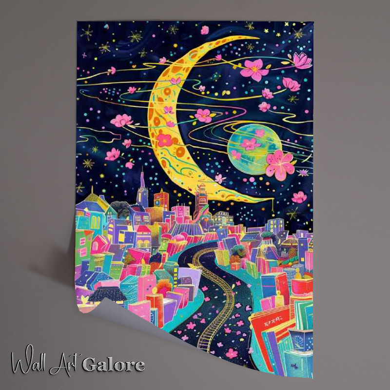 Buy Unframed Poster : (The yellow moon over the bright painted city)