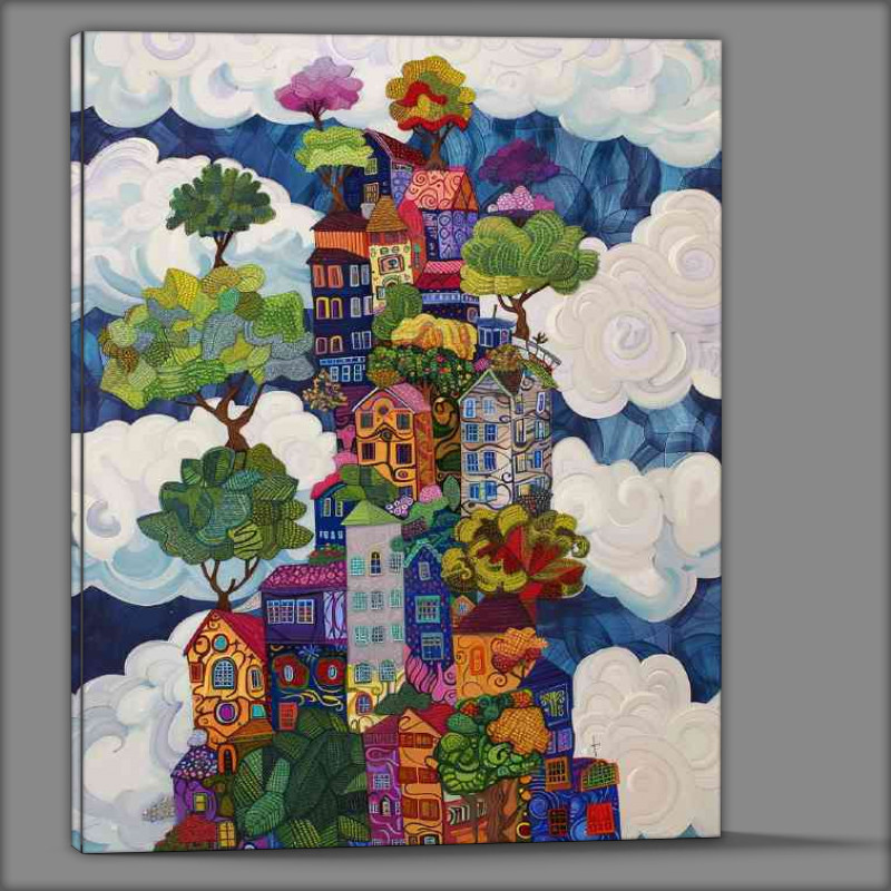 Buy Canvas : (Urban city fantasy houses in clouds)