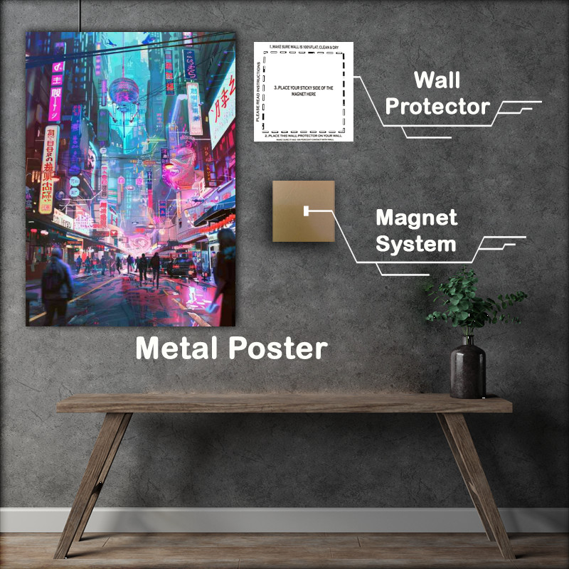 Buy Metal Poster : (Animae neon street scene)