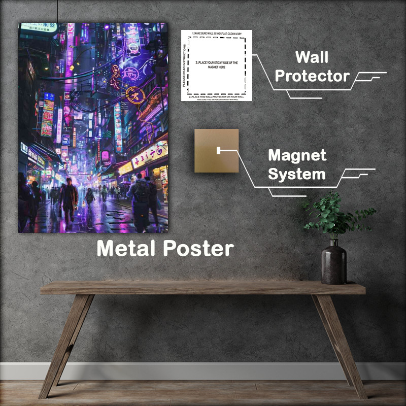 Buy Metal Poster : (Anime aesthetics an Asian futuristic city street)