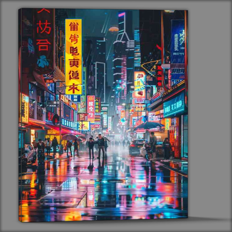 Buy Canvas : (City streets in a cyberpunk scene at night)