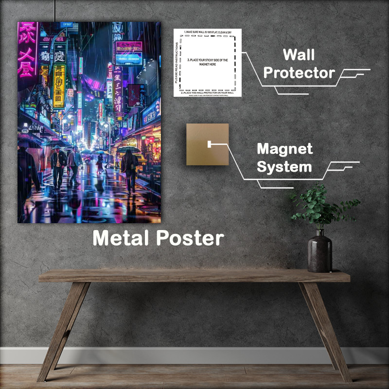 Buy Metal Poster : (Cyberpunk at night busy life)