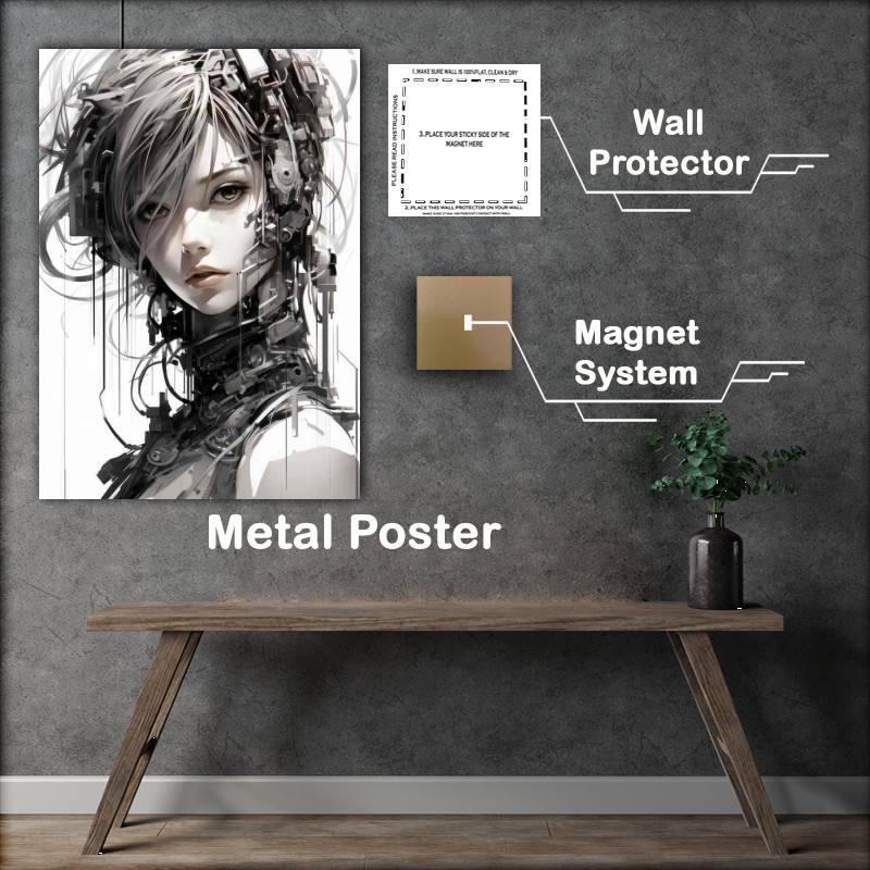 Buy Metal Poster : (Cyberpunk girl Japanese ink futuristic)