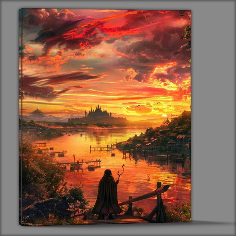 Buy Canvas : (Sunset over the river)