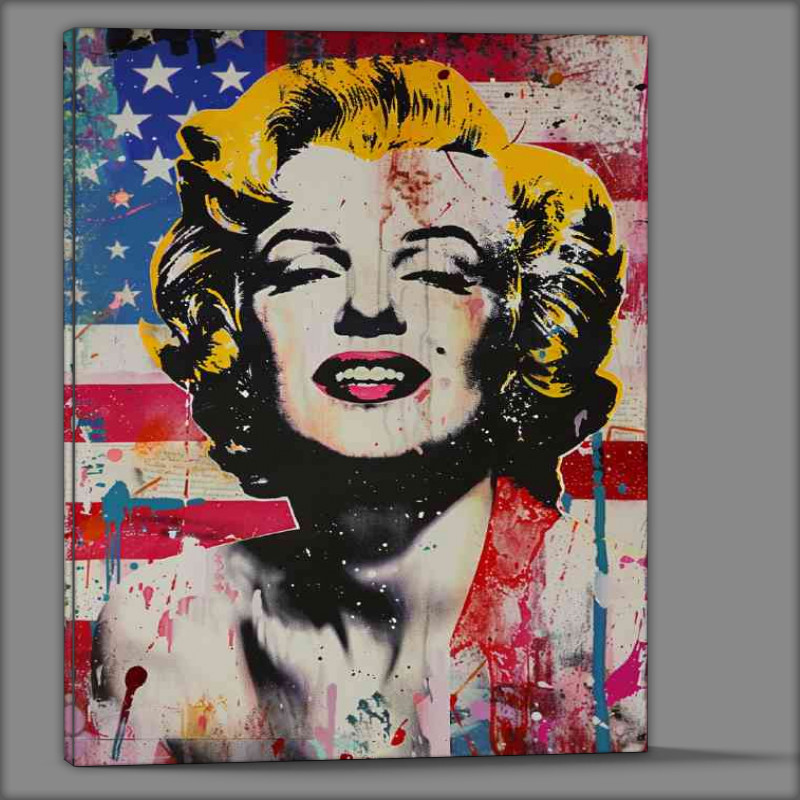 Buy Canvas : (Marilyn Monroe with a USA flag in the background)