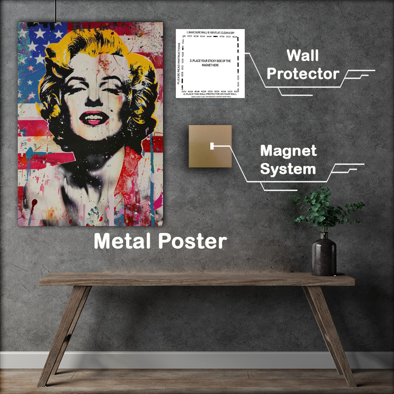Buy Metal Poster : (Marilyn Monroe with a USA flag in the background)