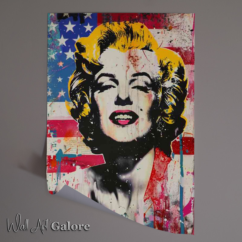Buy Unframed Poster : (Marilyn Monroe with a USA flag in the background)