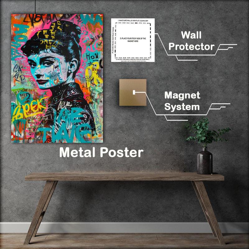 Buy Metal Poster : (Painting of Audrey Hepburn in the style of graffiti)