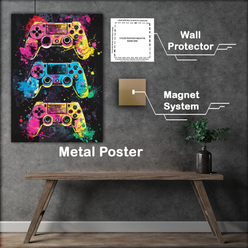 Buy Metal Poster : (A trio of game controllers)