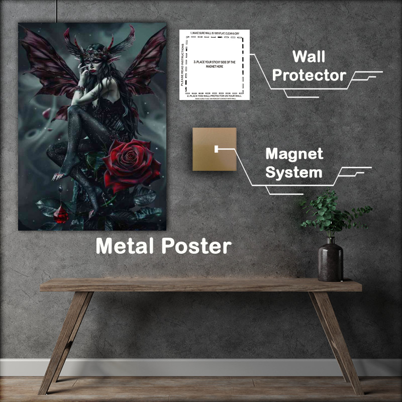 Buy Metal Poster : (A dark fairy on a red rose)