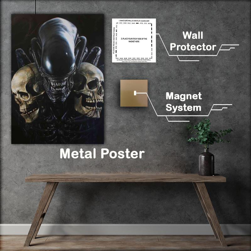 Buy Metal Poster : (Alien head with skulls)