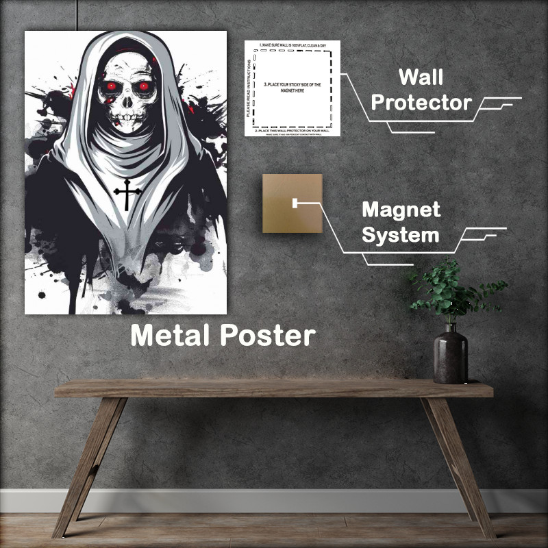Buy Metal Poster : (The nun skull face splashed art)