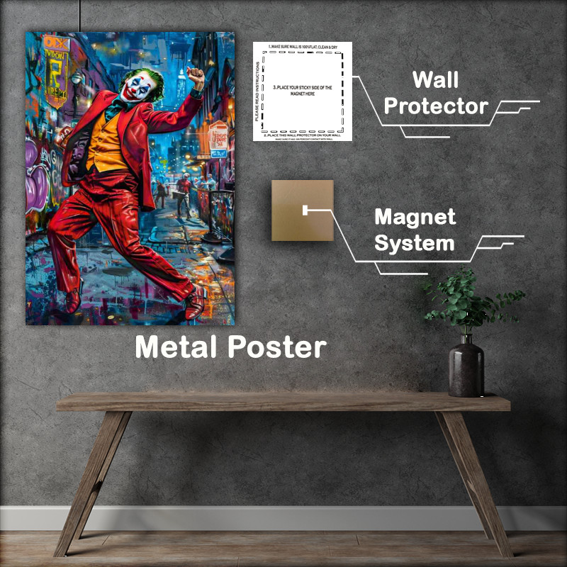 Buy Metal Poster : (A painting style of the Joker in his iconic red suit)