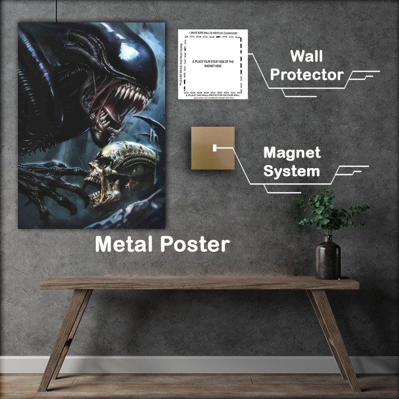 Buy Metal Poster : (Alien holding up the skull)