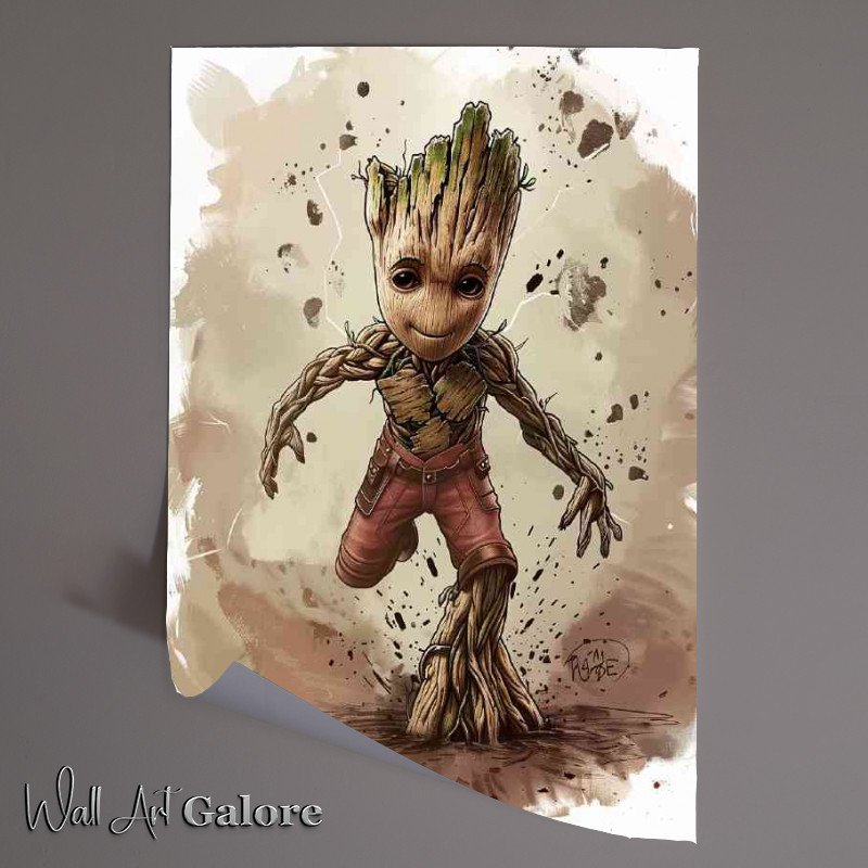 Buy Unframed Poster : (Cartoon style of groot on the run)