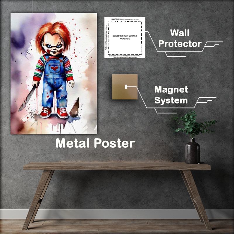 Buy Metal Poster : (Chucky doll watercalour on the attack)