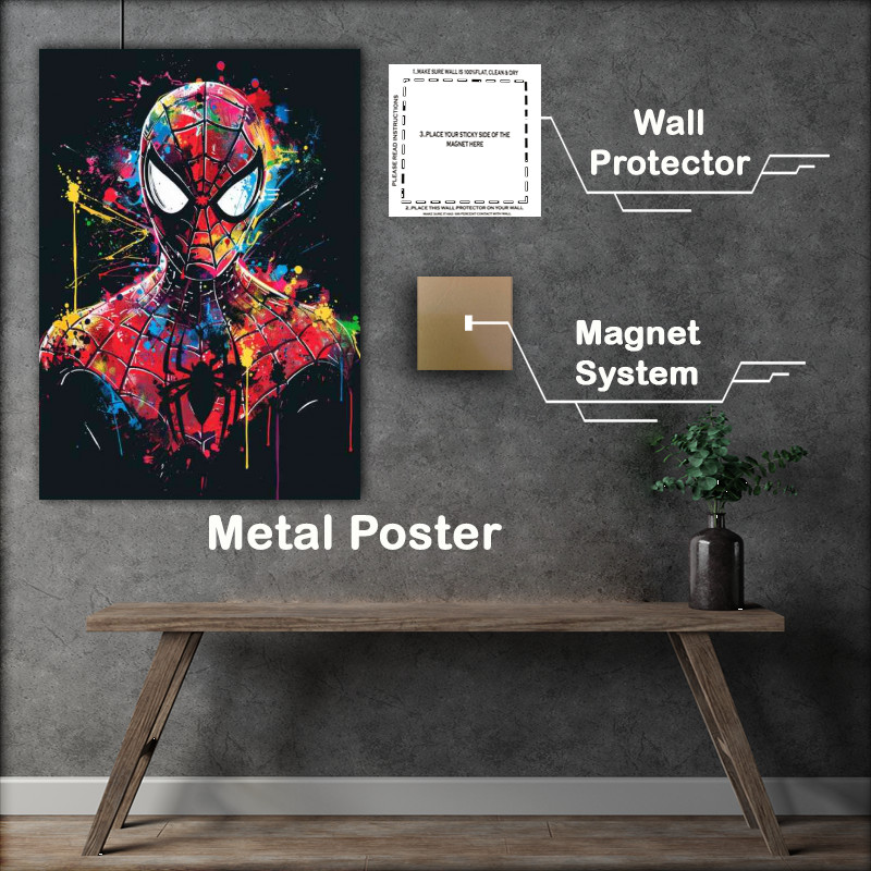 Buy Metal Poster : (Colourful splash art spider head shot)