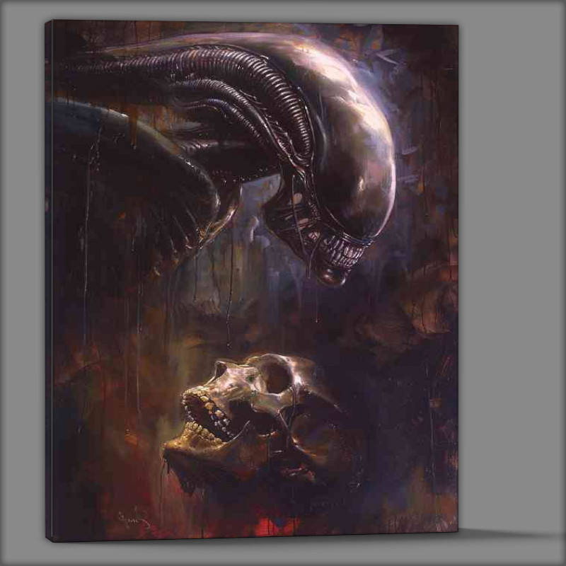 Buy Canvas : (Dark fantasy alien xenomorph head painted style)