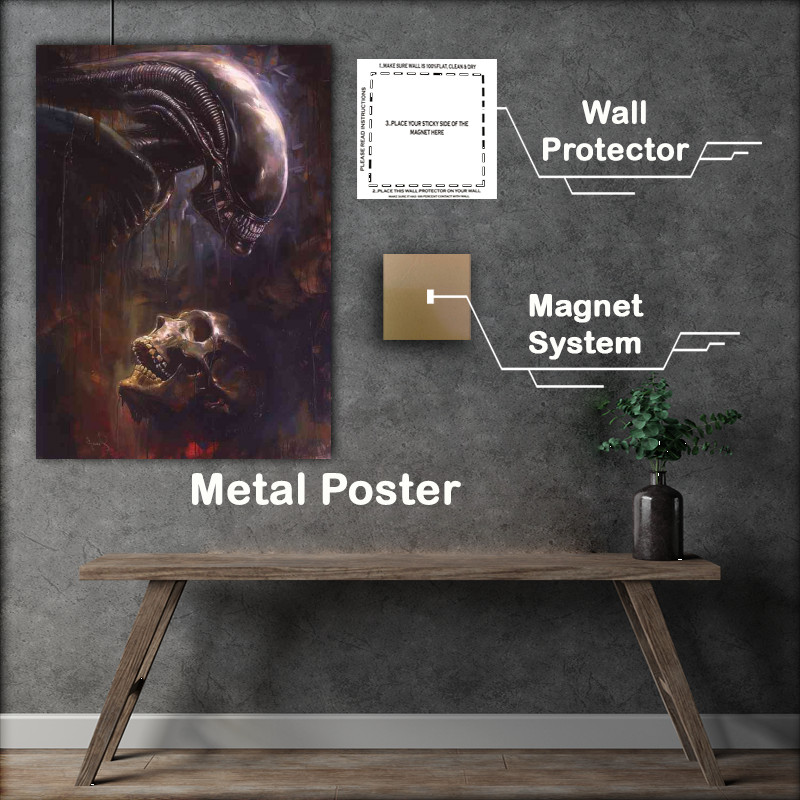 Buy Metal Poster : (Dark fantasy alien xenomorph head painted style)