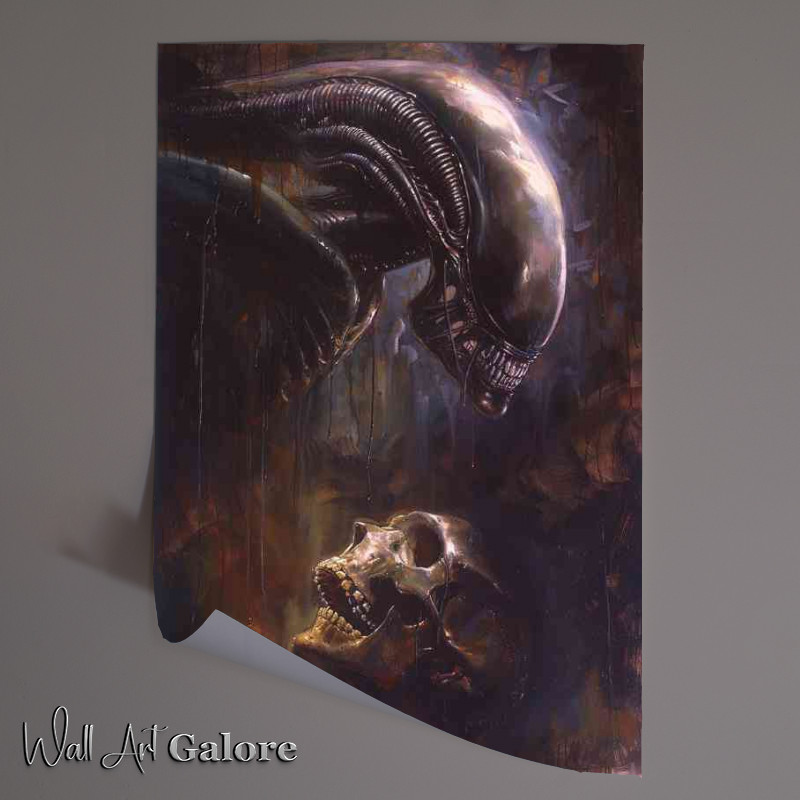 Buy Unframed Poster : (Dark fantasy alien xenomorph head painted style)