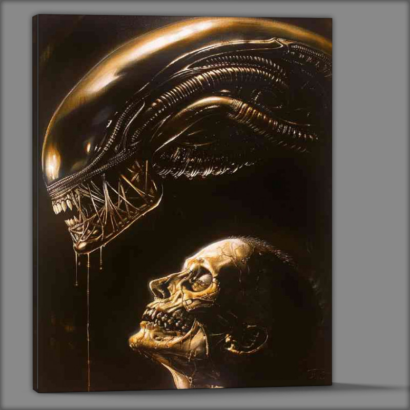 Buy Canvas : (Dark fantasy painting of an alien xenomorph head)
