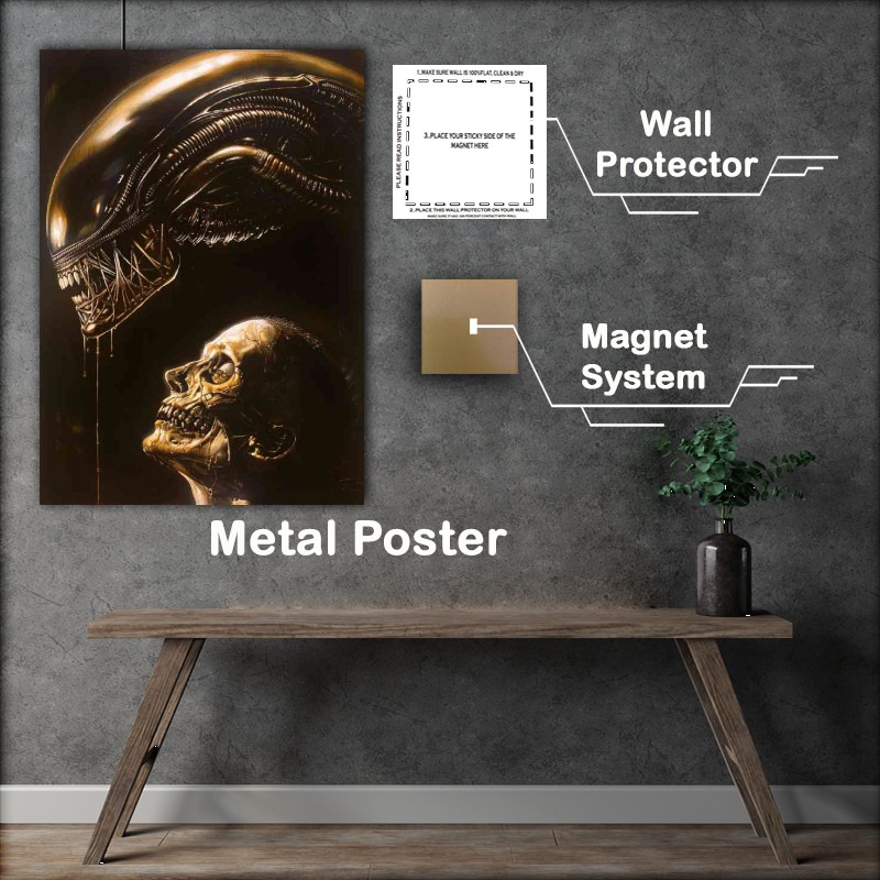 Buy Metal Poster : (Dark fantasy painting of an alien xenomorph head)