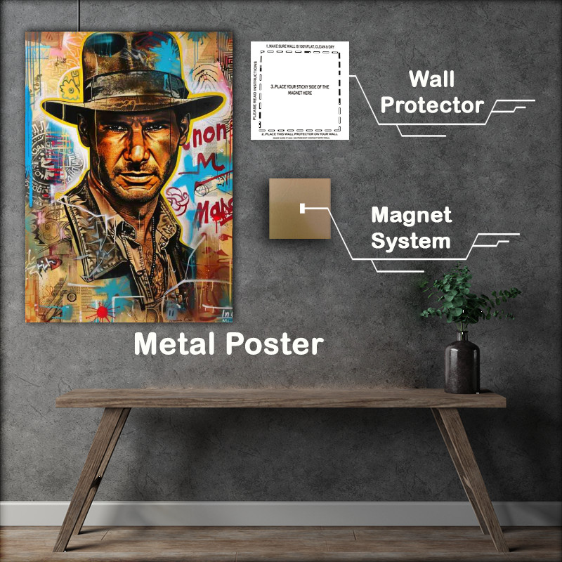 Buy Metal Poster : (Graffiti harrison ford with the famous hat)