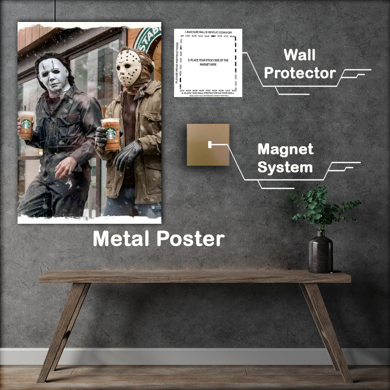 Buy Metal Poster : (Michael myers and jason voorhees having a pint)