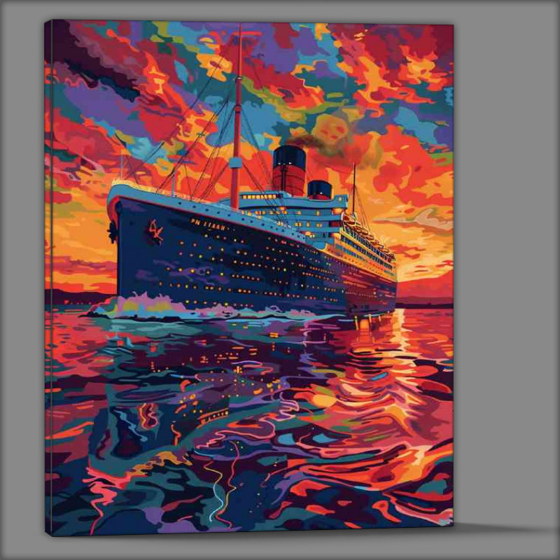 Buy Canvas : (Painting of the titanic in the sunset at sea)